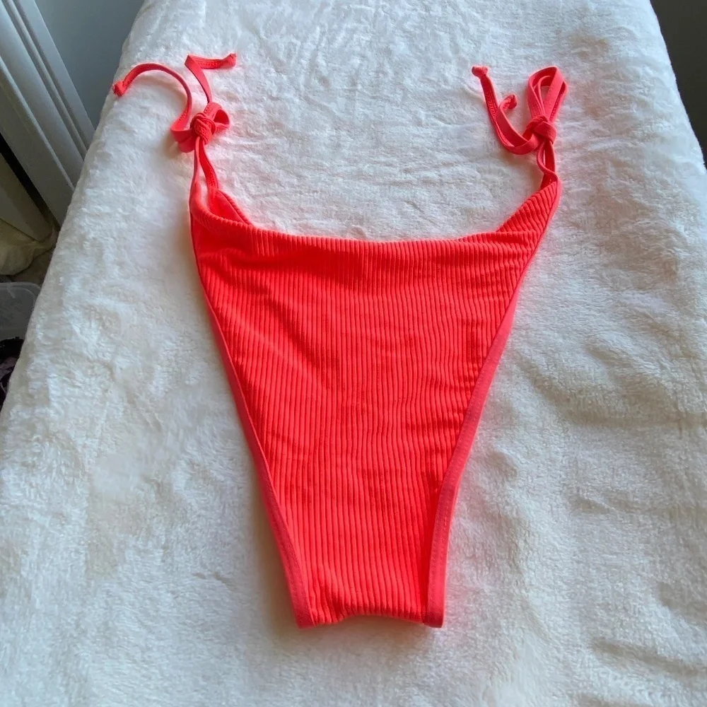 New! Frankie's Bikinis connor tie plisse ribbed thong bikini bottom 14959